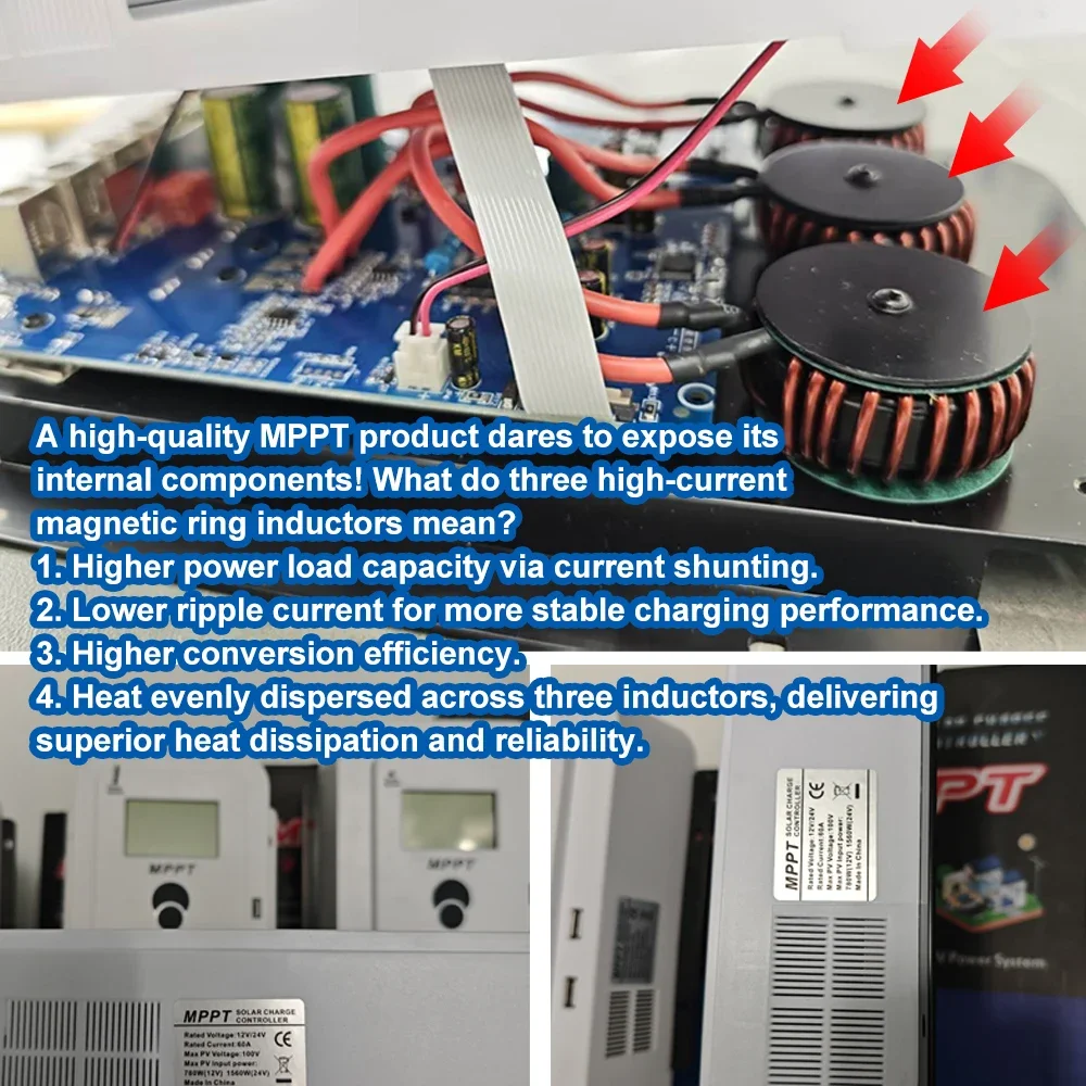 Smart MPPT Solar Charge Controller 12V 24V Auto 10A 20A 30A 40A 50A 60A LCD Bluetooth App PV Battery Regulator