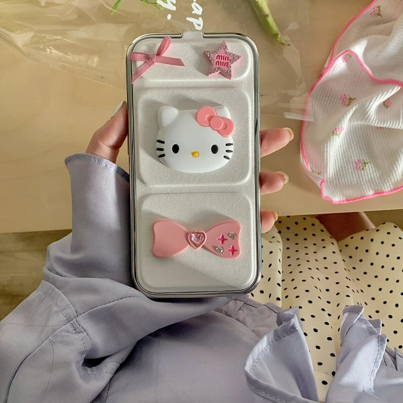 Custodia per telefono stereoscopica 3D Cute Cartoon Sanrio Hello Kitty per iPhone 15 14 13 12 11 Pro Max Cover posteriore pieghevole per supporto