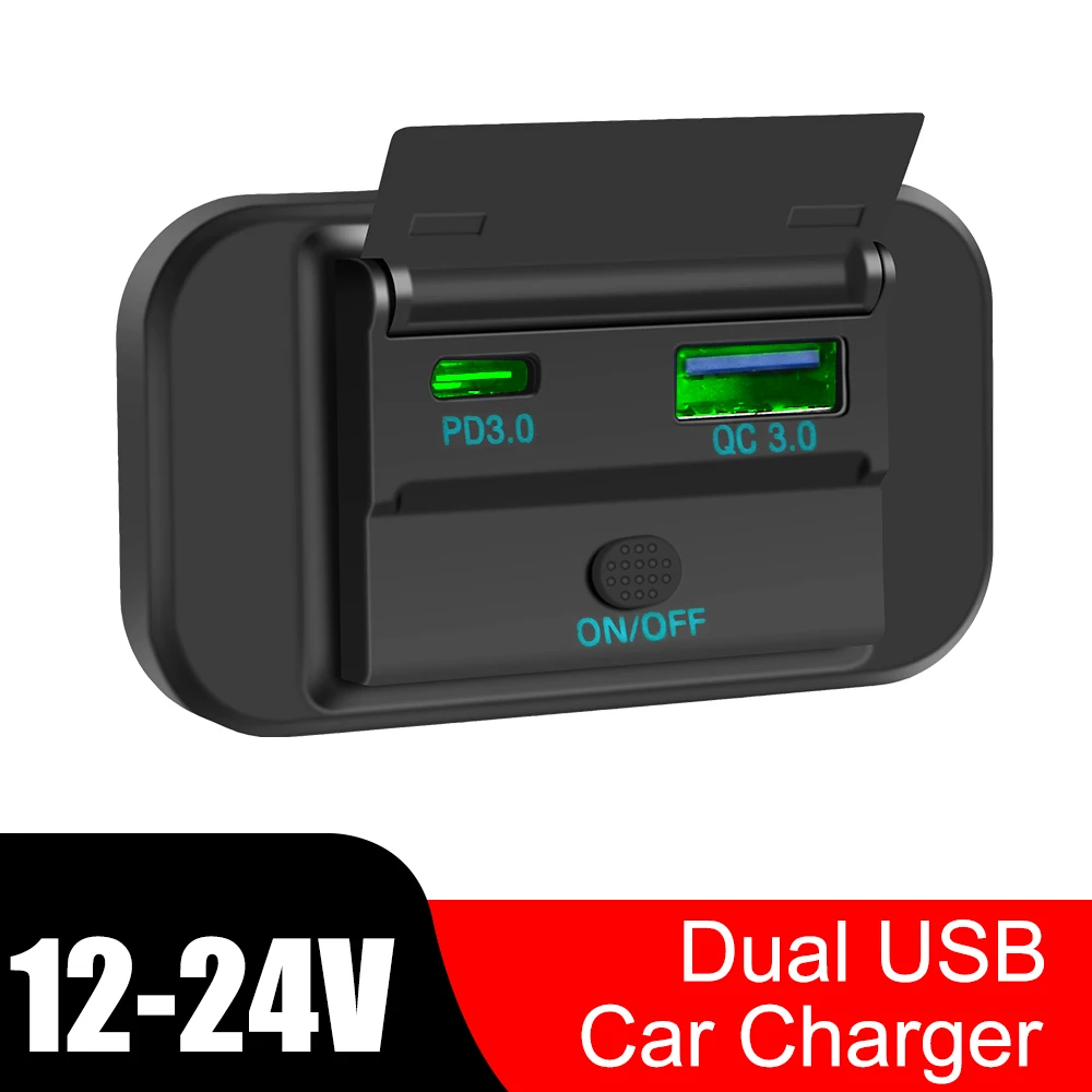 

12V/24V Outlet Socket Socket Adapter Quick Charge PD 3.0 Dual USB For Motorcycle Camper Truck ATV Boat Car RV Car Charger