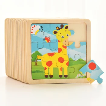Puzzle Montessori in legno per bambini Gioco per bambini Puzzle in legno Puzzle animale cartone animato 3D Neonati Giocattoli Puzzle per bambini 1 2 3 anni