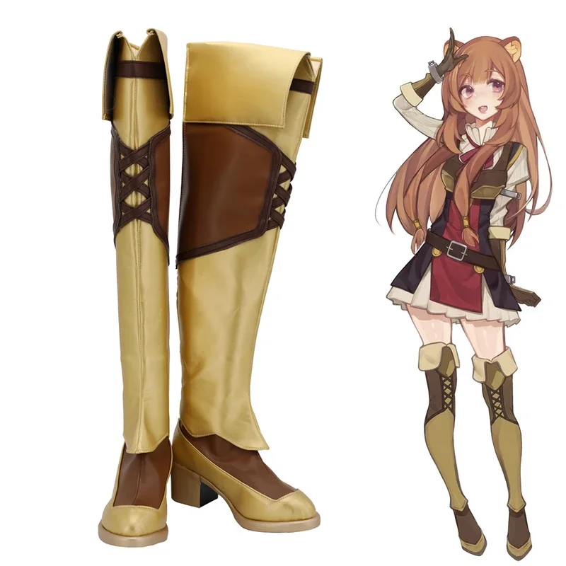 Anime The Rising of the Shield Raphtalia Cosplay Boots PU Leather High Heel Brown Shoes Custom Made for Unisex