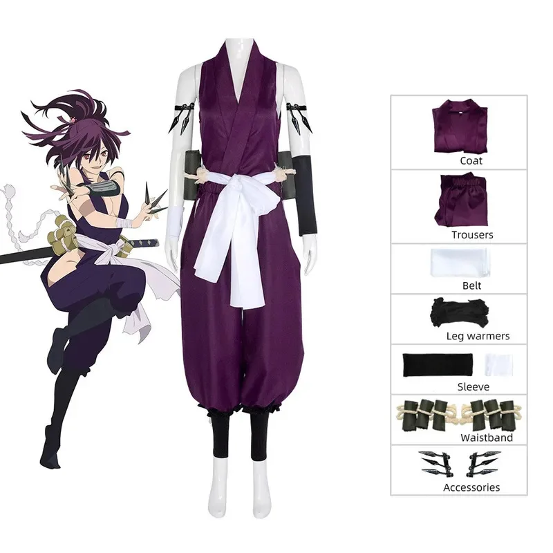 أنيمي الجحيم الجنة Jigokuraku Yuzuriha تأثيري حلي الأرجواني النينجا زي قتال موحد شعر مستعار امرأة مثير كرنفال هالوين البدلة ؛ 2 ،