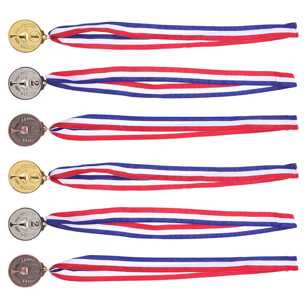 

6Pcs Golden Silver Bronze Medals Metal Award Neck Ribbons for Sports Events School Ceremony Winner Awards Birthday Medal