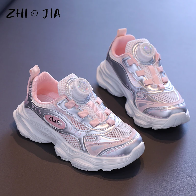 Summer Single Mesh Casual Sneaker Student Children\'s Shoes Rotating Buckle Lightweight Running Shoes Girl Fashion Trend Footwear