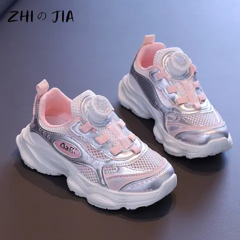 여름 싱글 메쉬 캐주얼 운동화 학생 아동 신발 회전 버클 경량 운동화 소녀 패션 트렌드 신발