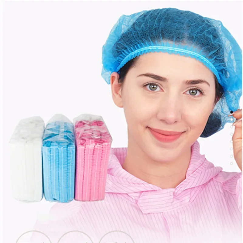 100PCS Disposable Bouffant Cap Non Woven Bath Shower Hair Caps Food Service Medical Salon Spa Catering Workspace Head Cover Hat