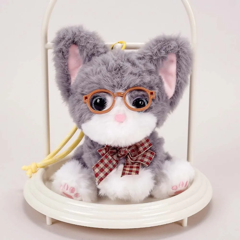 Soft Plush Plush Cat Keychain Fluffy Texture Calico Pattern Sleeping Cat Charm Mini Size Big Ears Curly Fleece Accessory