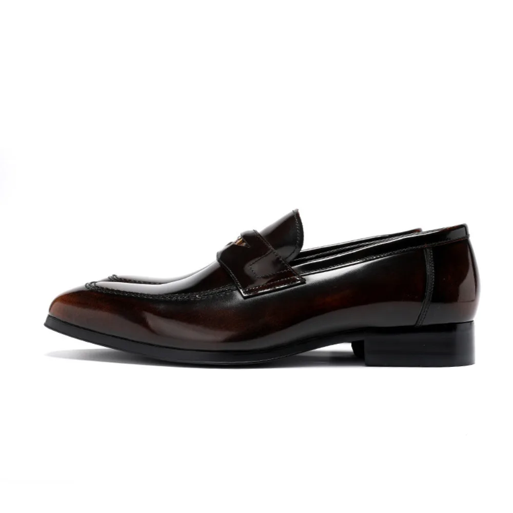 Handmade Burnished Genuine Leather Loafers for Men Pointed Toe British Style Business Casual Formal Dress Shoes for Summer