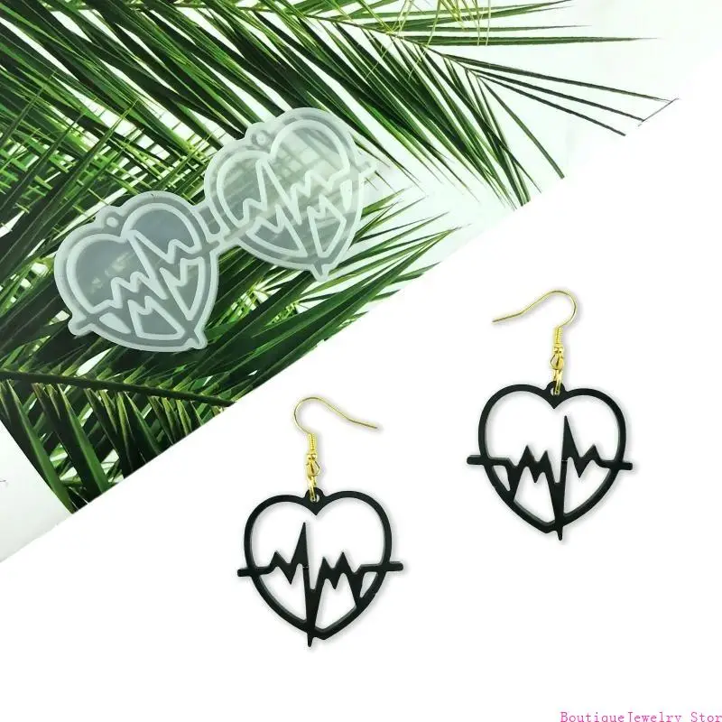 E1PE Love Heart Bamboo Earring Pendant Mold DIY Epoxy Resin Ornament Silicone Mold for DIY Crafts Jewelry Making