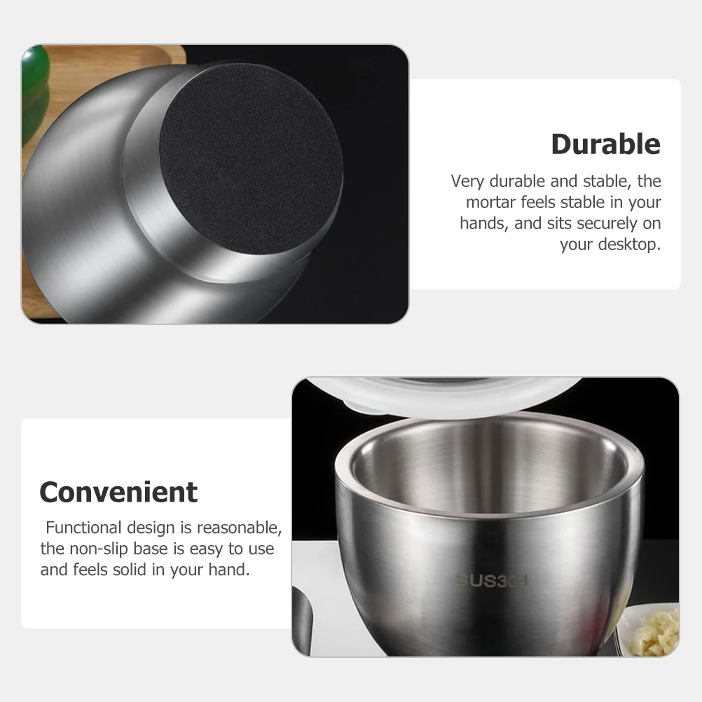

Stainless Steel Garlic Mortar Crushing Tool Stone Rust-proof Pestle and Spice Metal