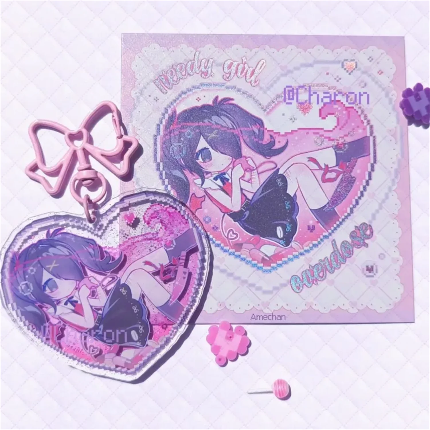 Breloczek akrylowy NEEDY GIRL OVERDOSE Rain Ame Cosplay, zawieszka, rekwizyt, akcesoria