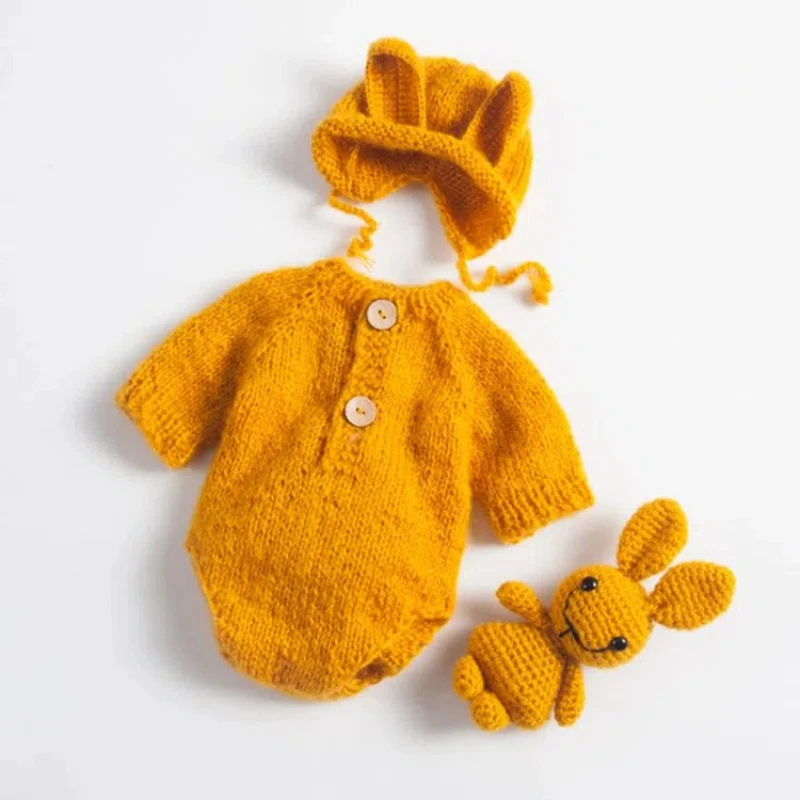 New 3PCS Set Baby Photography Knitted Rabbit Styling Hundred Day Baby Photography Jumpsuit Photography Clothing Photography