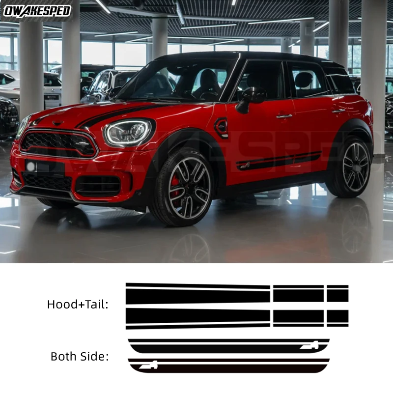 1Set Car Hood Decal Bonnet Band Rear Trunk Body Kit Side Stripes Skirt Sticker For MINI Countryman F60 Cooper JCW Accessories
