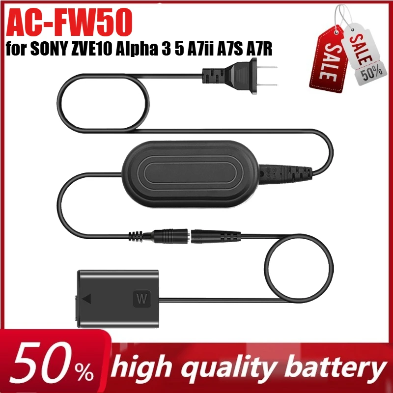 

AC-FW50 Dummy Battery Camera for SONY ZVE10 Alpha 3 5 A7ii A7S A7R NEX A33 A55 A6300 A6500 A6000 A7 AC Adapter AC-PW20