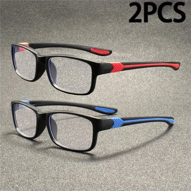 2 Pairs of Men's Elegant Anti Blue Light Reading Glasses  Rectangular Full Frame Anti Glare Lenses