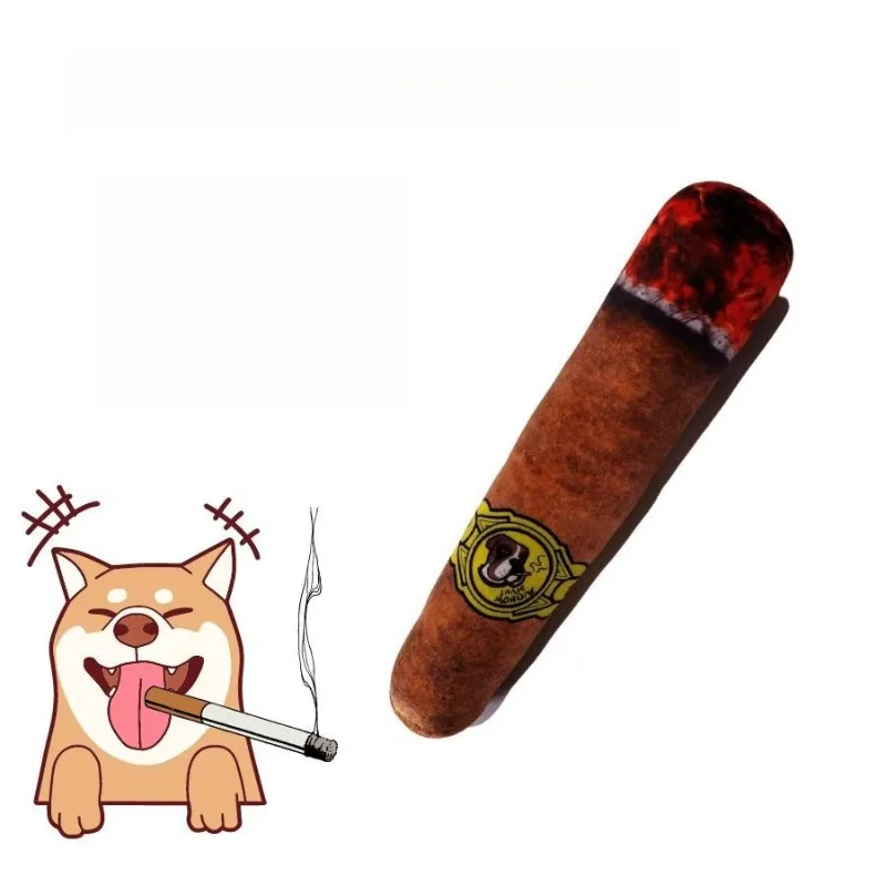 Simulated Cigar Shape Dog Toys Plush Interactive Dog Squeak Toys Bite Resistant Puppy Grinding Teeth Chew Toy Dog Accessories