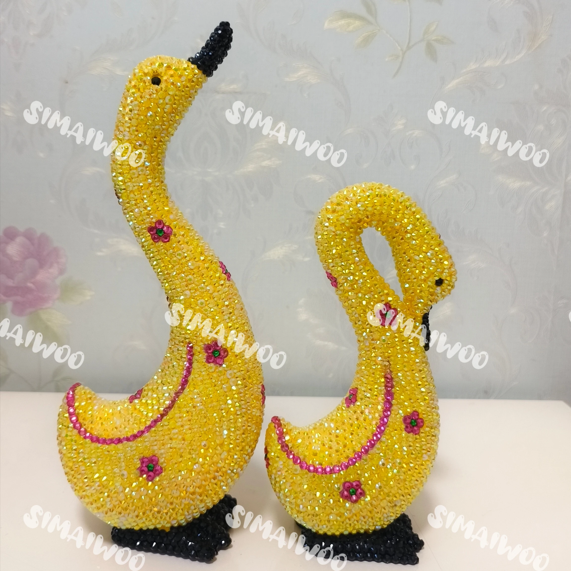 Statue de Couple de Canard Jaune en Diamant et Strass, Mosaïque Manuelle Décorative pour la Maison, Cadeau de Noël pour Enfant