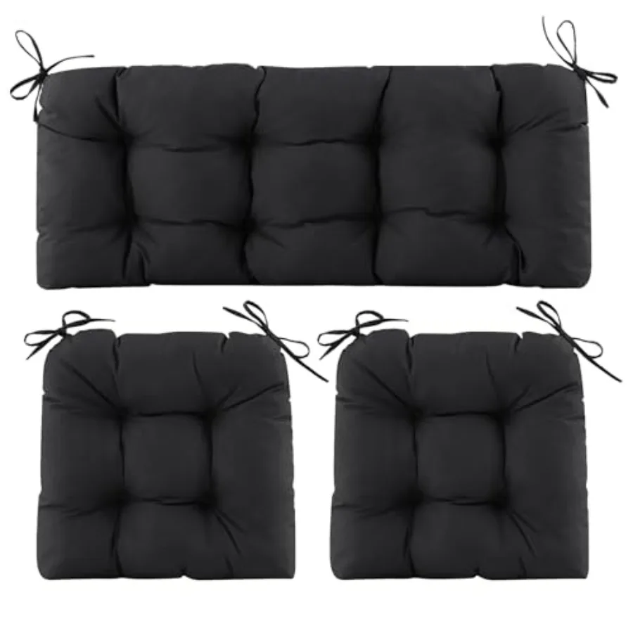 

Patio wicker chair cushions set of 3, waterproof polyester fabric in beige, tufted design for outdoor furniture comfort and dur
