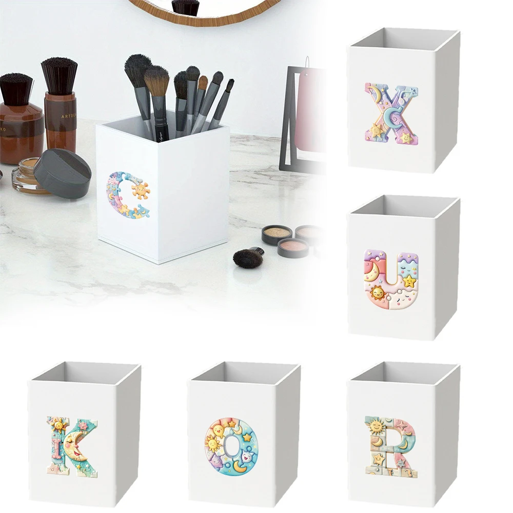 

Practical Acrylic Pen Holde Multifunctional Desktop Pen Holder Simple And Fashionable Saw Puzzle Initial Name 26 Letters Pattern