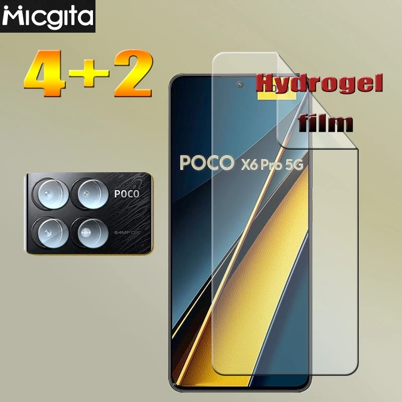 4+2 For POCO X6 Pro Hydrogel Film Full Coverage Anti-Scratch No Glass Soft Camera Lens film For Poco X6 Pro