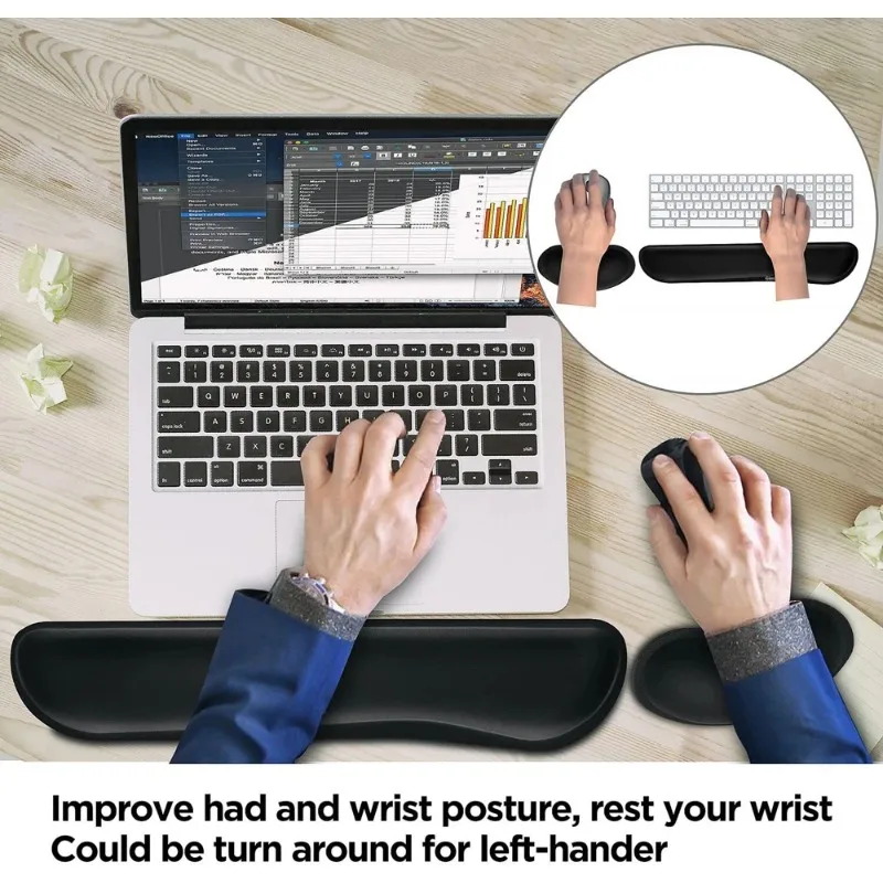 Keyboard Wrist Rest Mouse Pad with Wrist Support Memory Foam Keyboard Pad Set Ergonomic Mousepad for Office Gaming PC Laptop