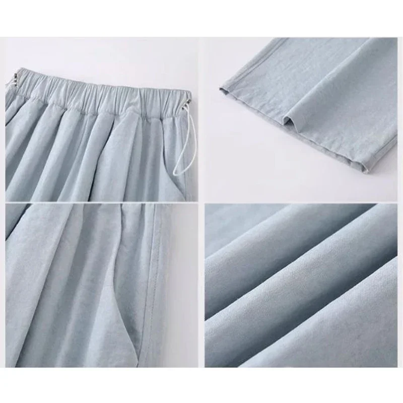 2025 filles coupe ample extérieur pantalons longs femme coréenne concis taille haute pantalon dame couleur unie basique quotidien pantalon à jambes larges