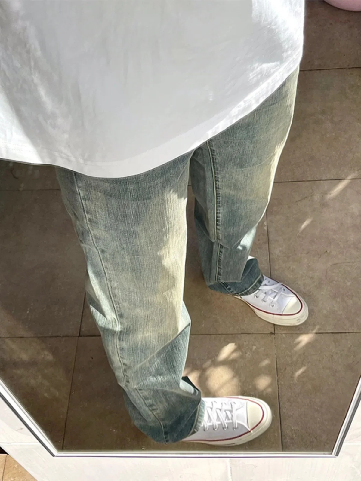 

Синие мужские джинсы прямого кроя, весенне-осенние, в американском стиле, с эффектом потертости, модные повседневные длинные брюки