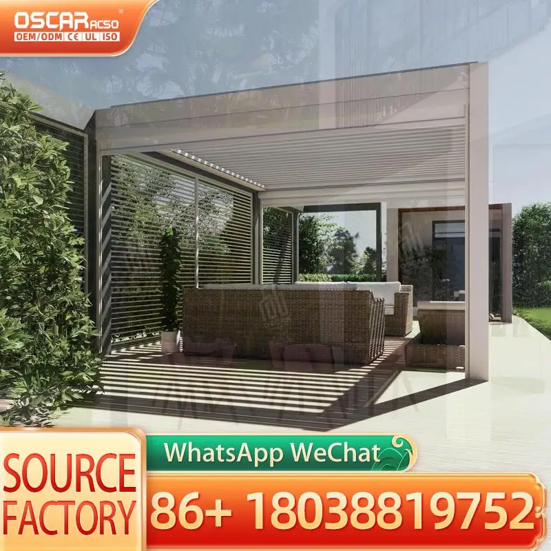 Motorized Double Roof Canopy for Outdoor Garden Terrace Villa Design Pressure Treated Pavilion Gazebo pergola