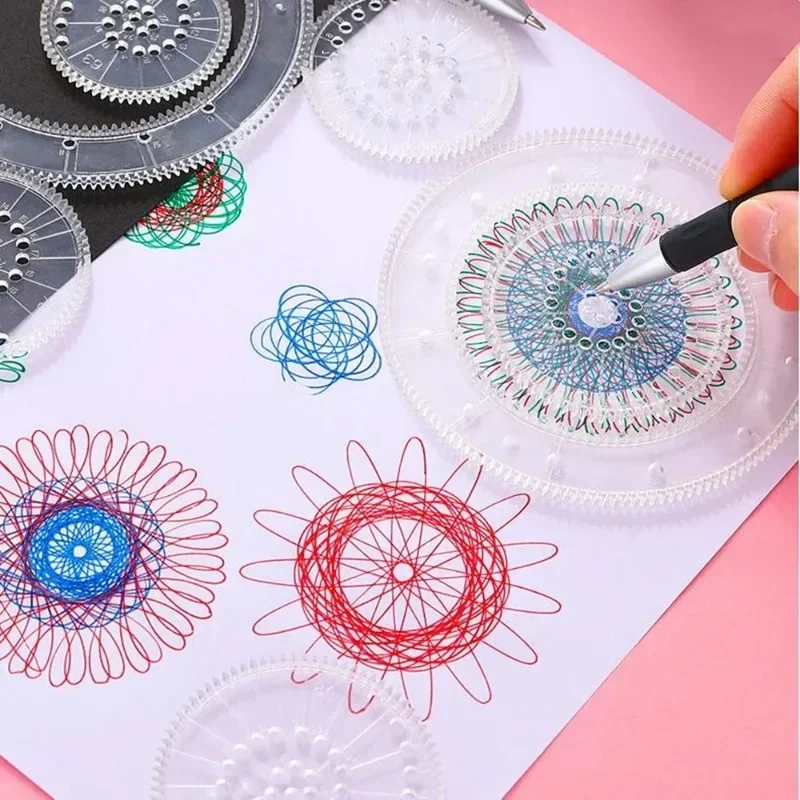 New 22pcs Clear Spirograph Drawing Toy Set DIY Creative Design Geometric Drawing Interlocking Gears Wheels Ruler Kids Art Craft
