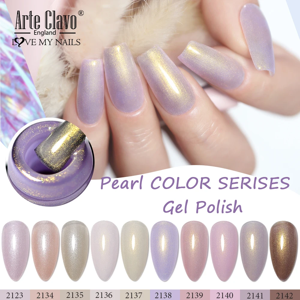 Arte Clavo 10 Farben Glänzender Muscheleffekt Gel-Nagellack Schimmer Glitzer Perlen Nagelgel Maniküre für Nägel Aushärtbares UV-Gel 15ml