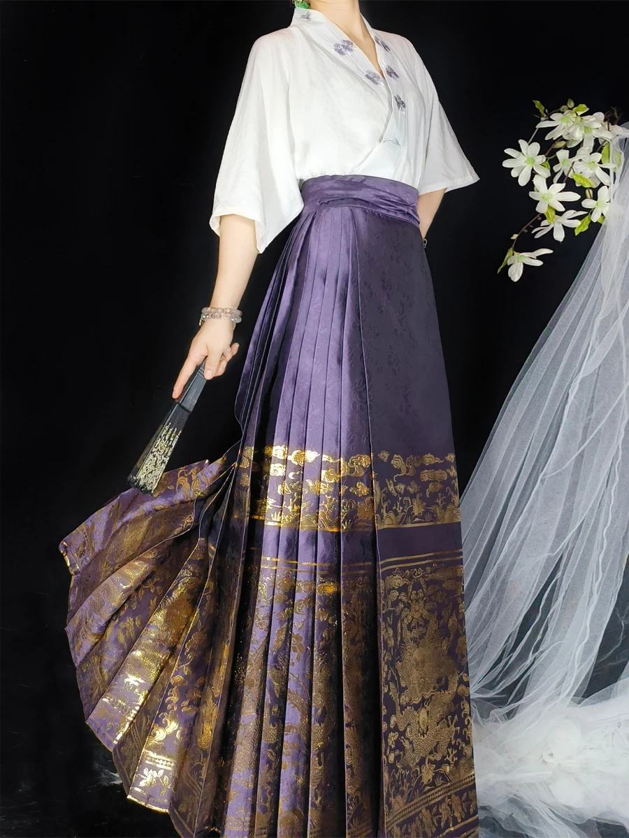 

Женская юбка Hanfu f с рисунком фиолетового дракона, новинка 2024, летняя сезонная юбка больших размеров, модная традиционная китайская юбка...