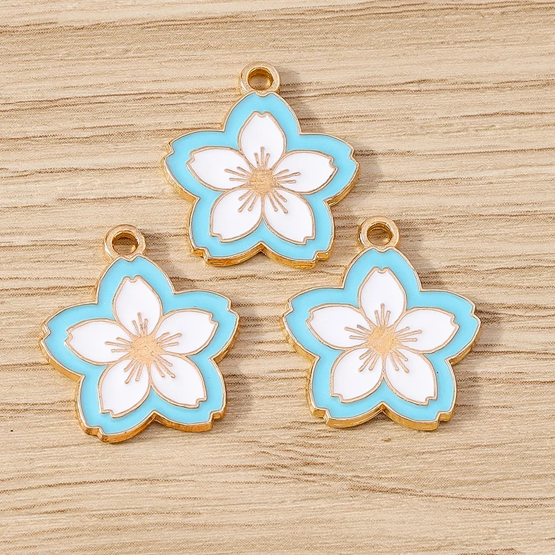 10pcs 17x19mm Fashion Enamel Sakura Flower Charms Pendants for Jewelry Making Necklaces Earrings Bracelets DIY Crafts Supplies