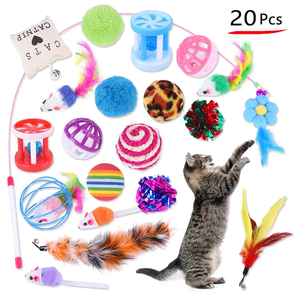 Kätzchen Spielzeug Vielfalt Katzen spielzeug Kombination Set Katzen spielzeug lustige Katze Stick Sisal Maus Glocke Ball Katze liefert 20 Stück Set