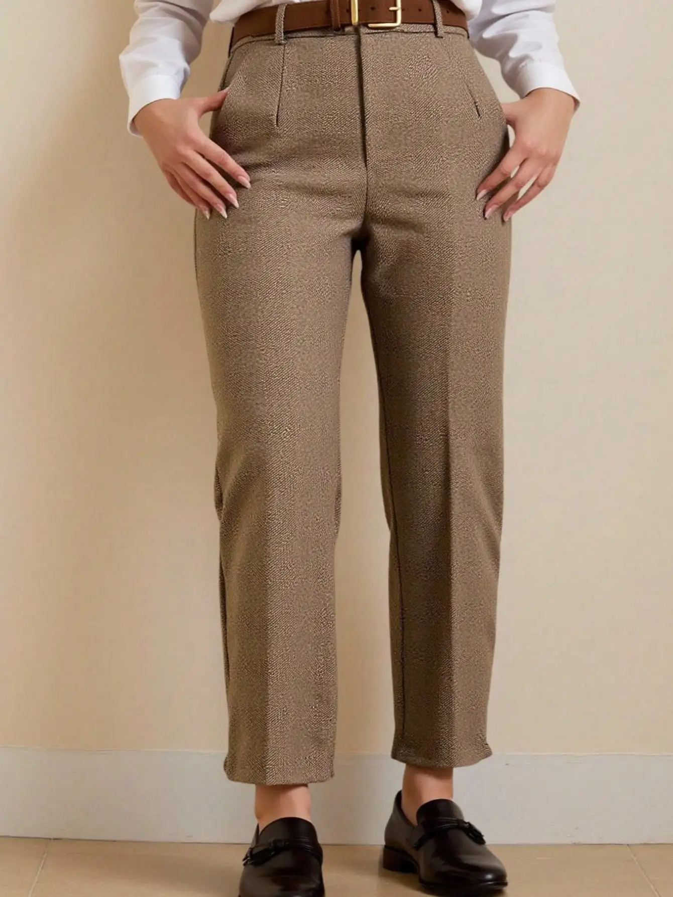 

Брюки с карманами и принтом в виде елочки для женщин, повседневные, офисные, прямого кроя