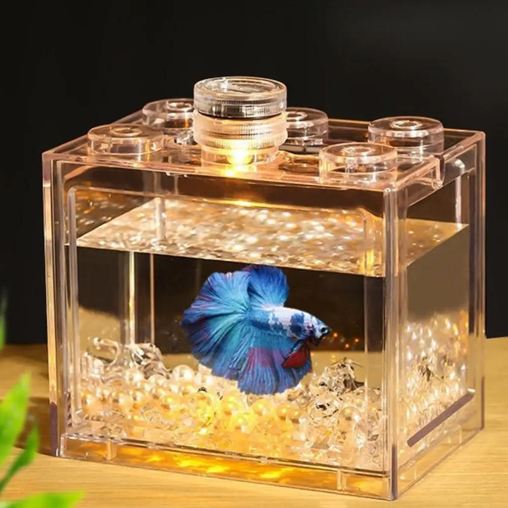 High-transparency Fish Tank Small Ecological Home Creative Fish Fighting Transparent Ornamental Tank Building Block Reptile Tank