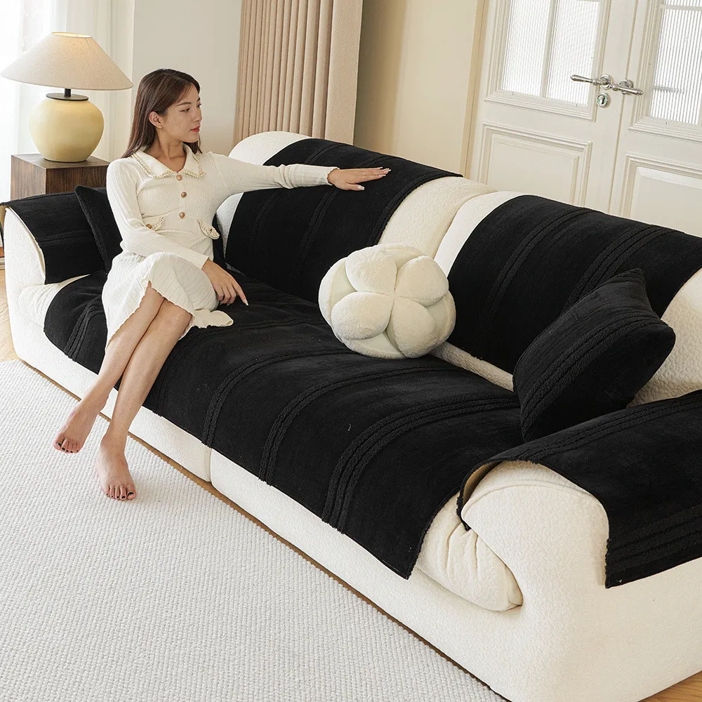 1pcs Chenille Universal Striped Pattern Sofa Cover All Seasons Durable Dustproof Chair Pad Anti Cat Scratch Seat Cushion