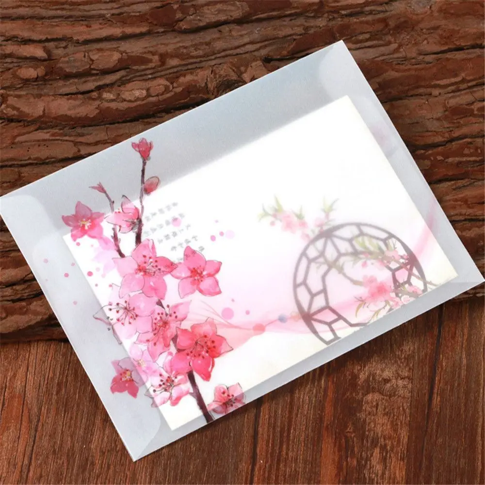 Vintage Invitation Bag Stationery Translucent Sulfuric Acid Paper Peach Blossom Envelope Letter Organizer Artificial Parchment
