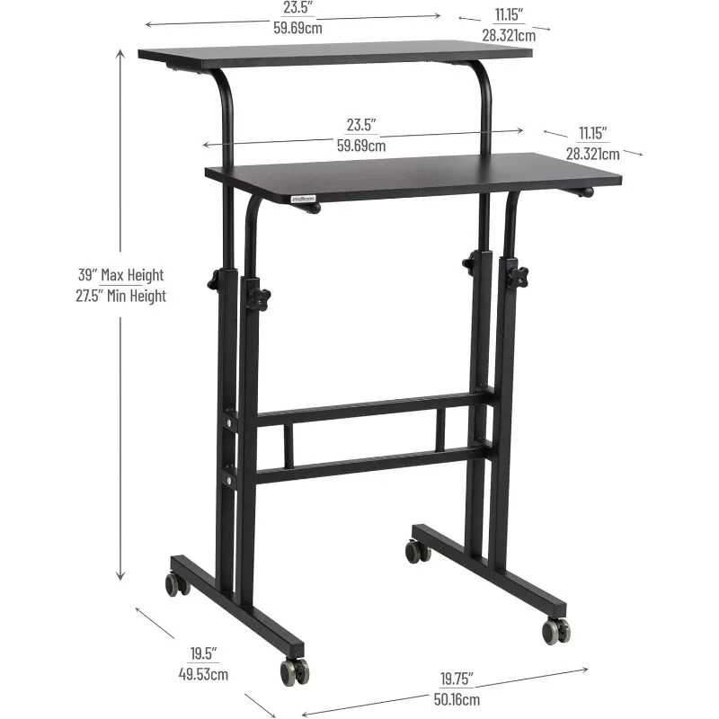 

Standing Desk, Adjustable Height, Computer Desk, Laptop Desk, Portable, Rolling, 23.5" L x 19.5" W x 39" H, Black