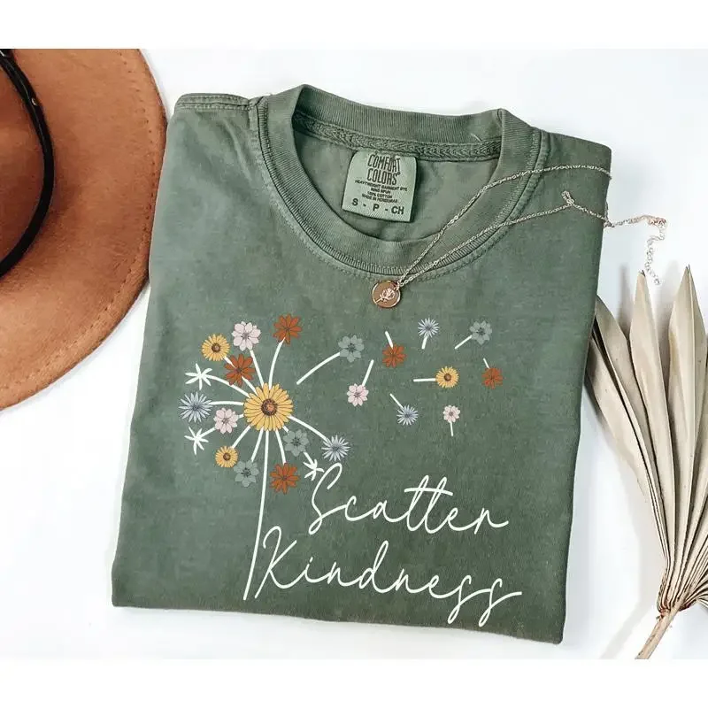Comfort Colors Be Kind T Shirt Scatter Kindness Positive Quote Inspirational Dandelion Floral Aesthetic