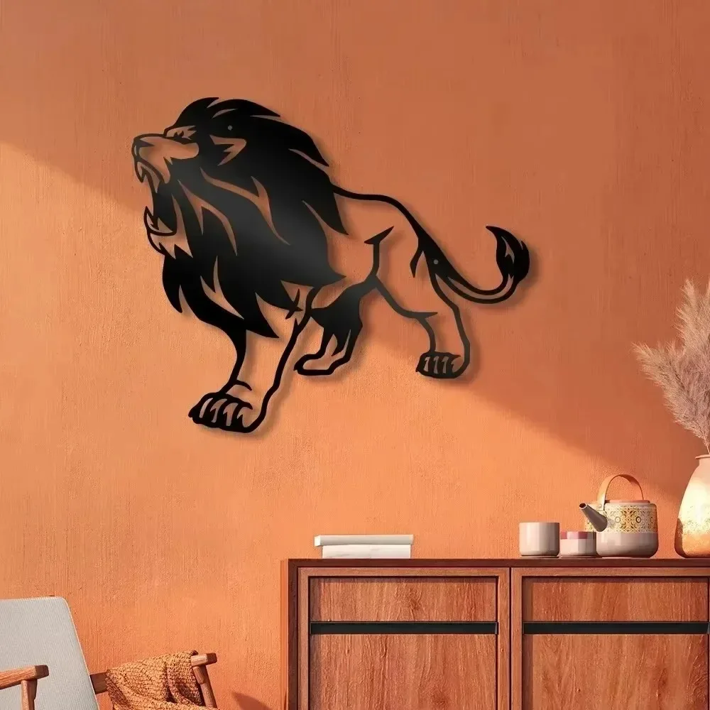 Decorative Cutout Black Lion Metal Wall Art Animal Silhouette Sculpture Elegant Wall Hanging for Living Room