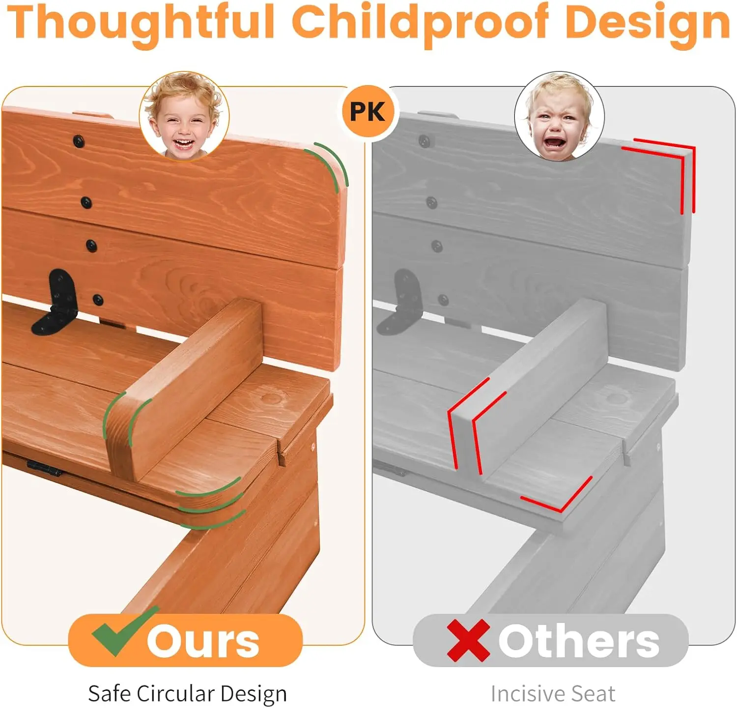 Kids Sandbox with Lid, Foldable Bench Seats Sand Box, Sandbox for Kids with Cover Adjustable Height Roof and Bottom Liner, Sand