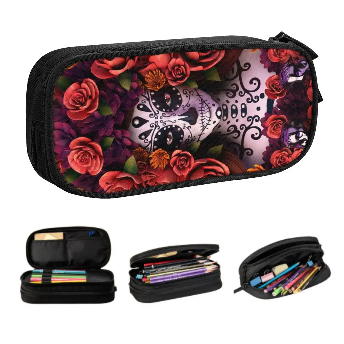 Пользовательский Хэллоуин Catrina сахарный череп Kawaii пенал большая емкость День мертвых мексиканская леди пенал студенческие канцелярские принадлежности