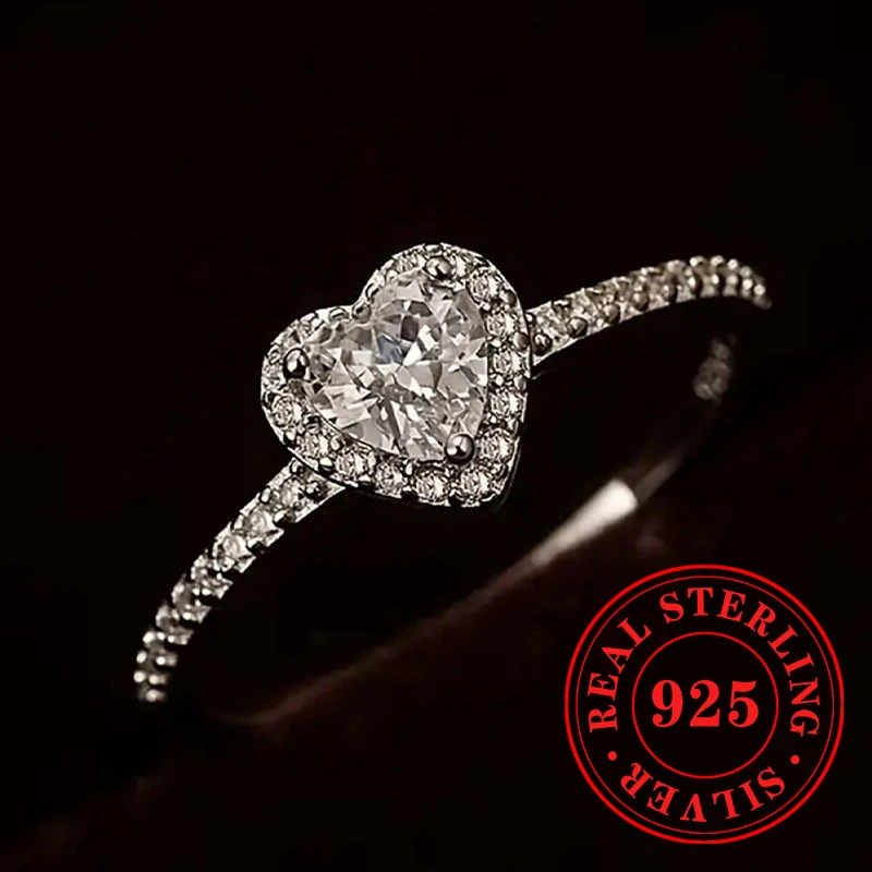 Huitan 925 Sterling Silver Brilliant Heart CZ Women’s Rings Classic Promise Wedding Bridal Jewelry Exquisite Noble Accessories