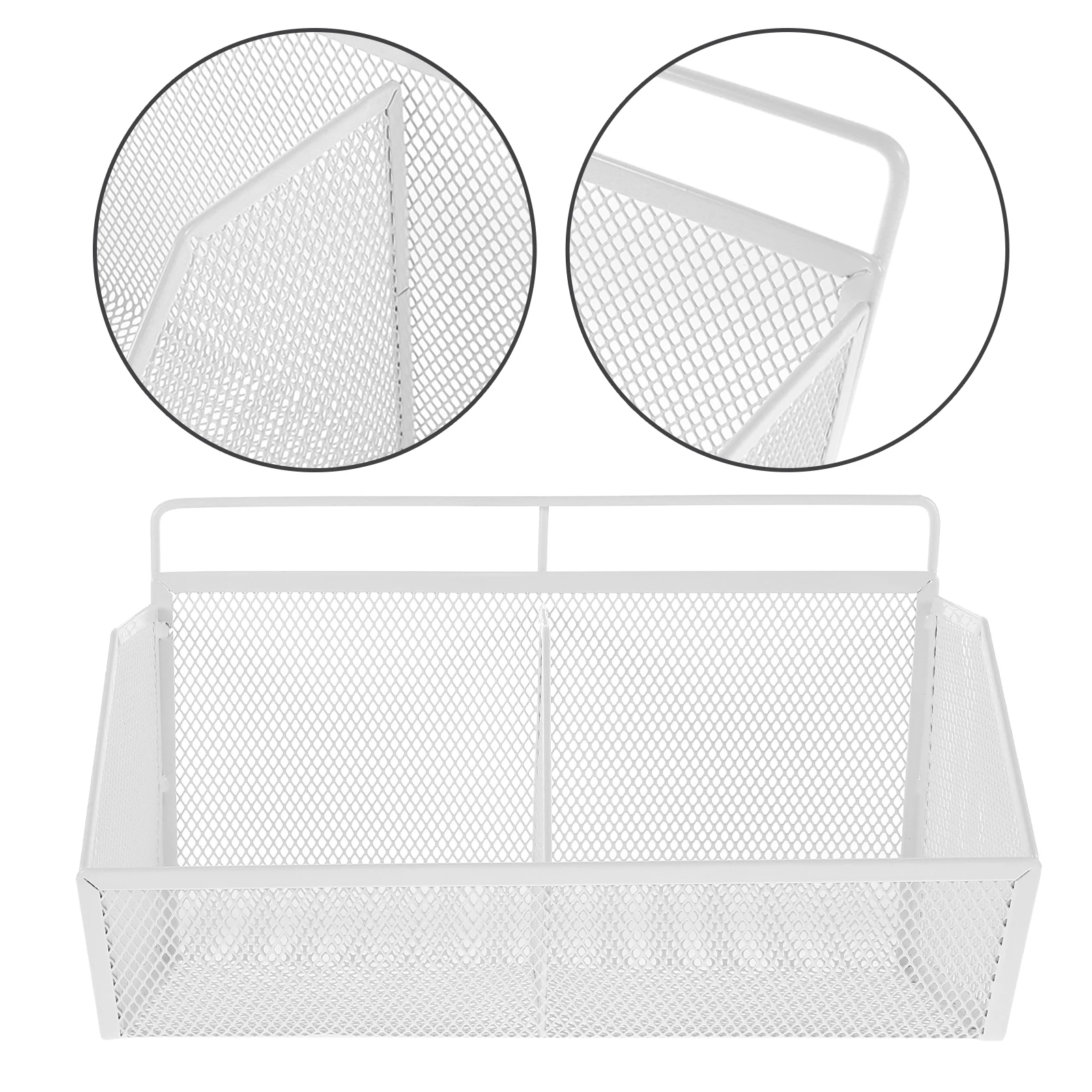 

White 2 Compartment Metal Basket Desktop Organizer Rack For Office Desk Document Storage Stationery Holder Mesh File Organizer