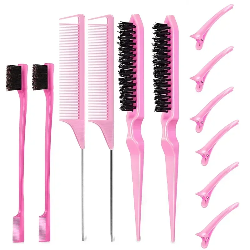 12pcs Hair Styling Comb Set Teasing Hair Brush Triple Teasing Comb Dual Side Edge Brush Comb Pintail Design Hairstyles for Women