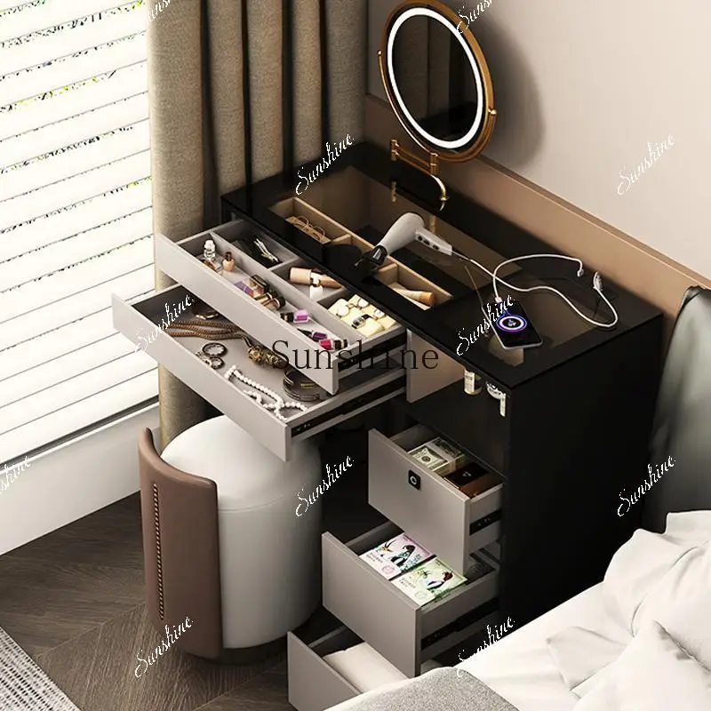 High-end light luxury small apartment household bedroom makeup table storage cabinet integrated