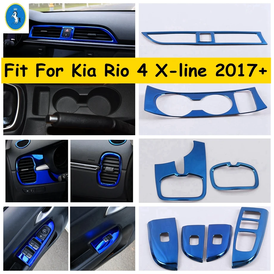 

Blue Auto Air AC Outlet Vent / Window Lift Button / Gear Shift Panel Cover Trim ABS Accessories For Kia Rio 4 X-line 2017 - 2020