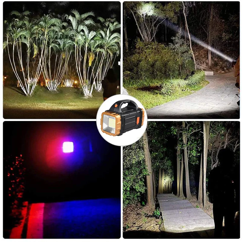 Solar Flashlight High Lumens Rechargeable Outdoor Waterproof Spotlight LED Work Light Searchlight Lantern for Camping Emergency