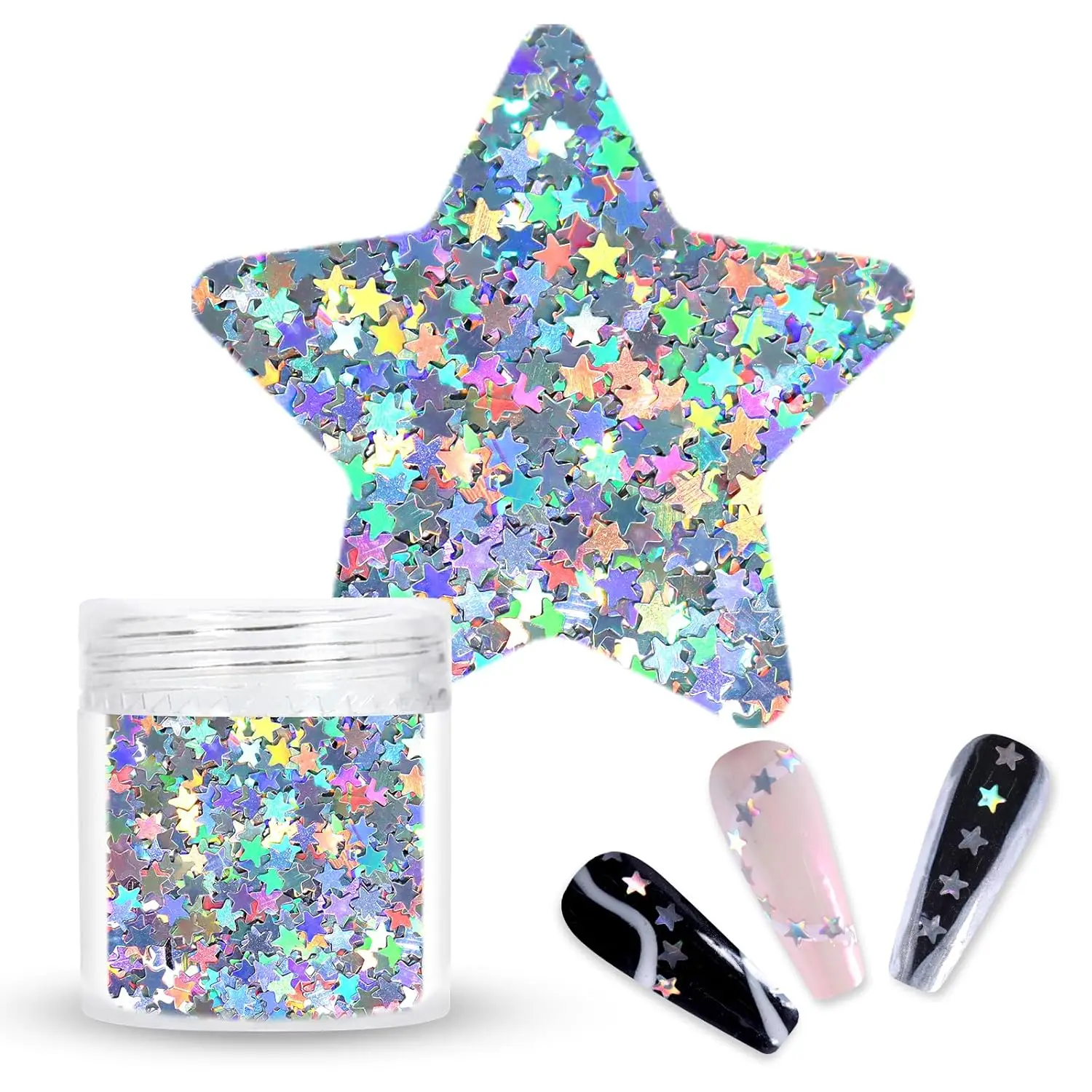 

Holographic Star Glitter Sequins for Nail Art, 10g Micro Five-Angle Star Confetti for DIY Crafts Party Makeup