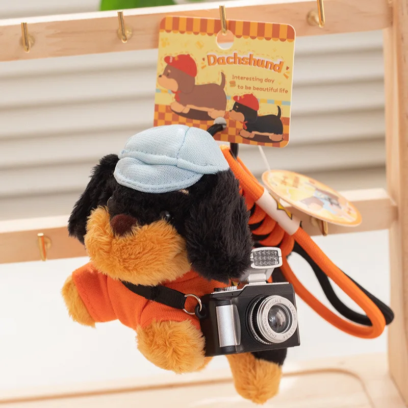 Trendy Dachshund Plush Dog Keychain Hamburger Braided Lanyard Car Key Ring Camera Cute Cartoon Plush Puppy Dolls Women